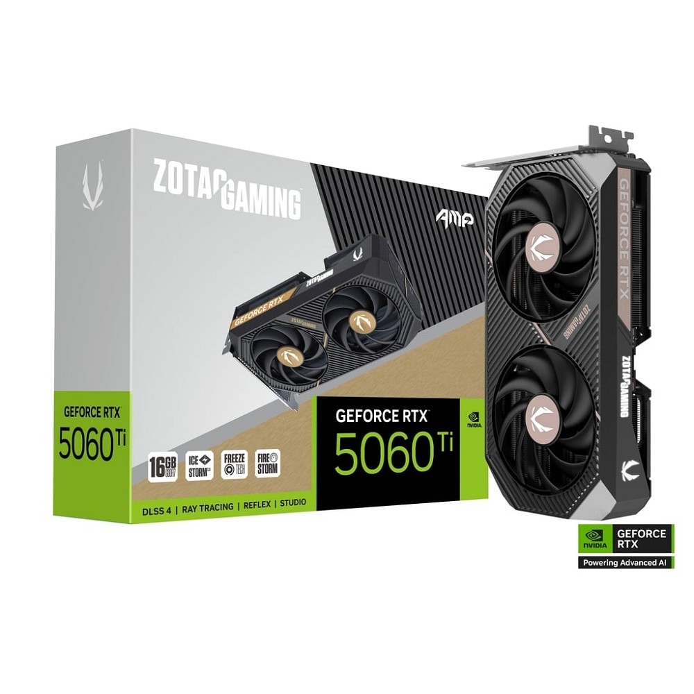 Видеокарта ZOTAC GAMING GeForce RTX 5060 Ti AMP 16Gb DDR7 128 bit  2407/2632 MHz  3*DP/HDMI  2*FAN (ZT-B50620F-10M) RTL