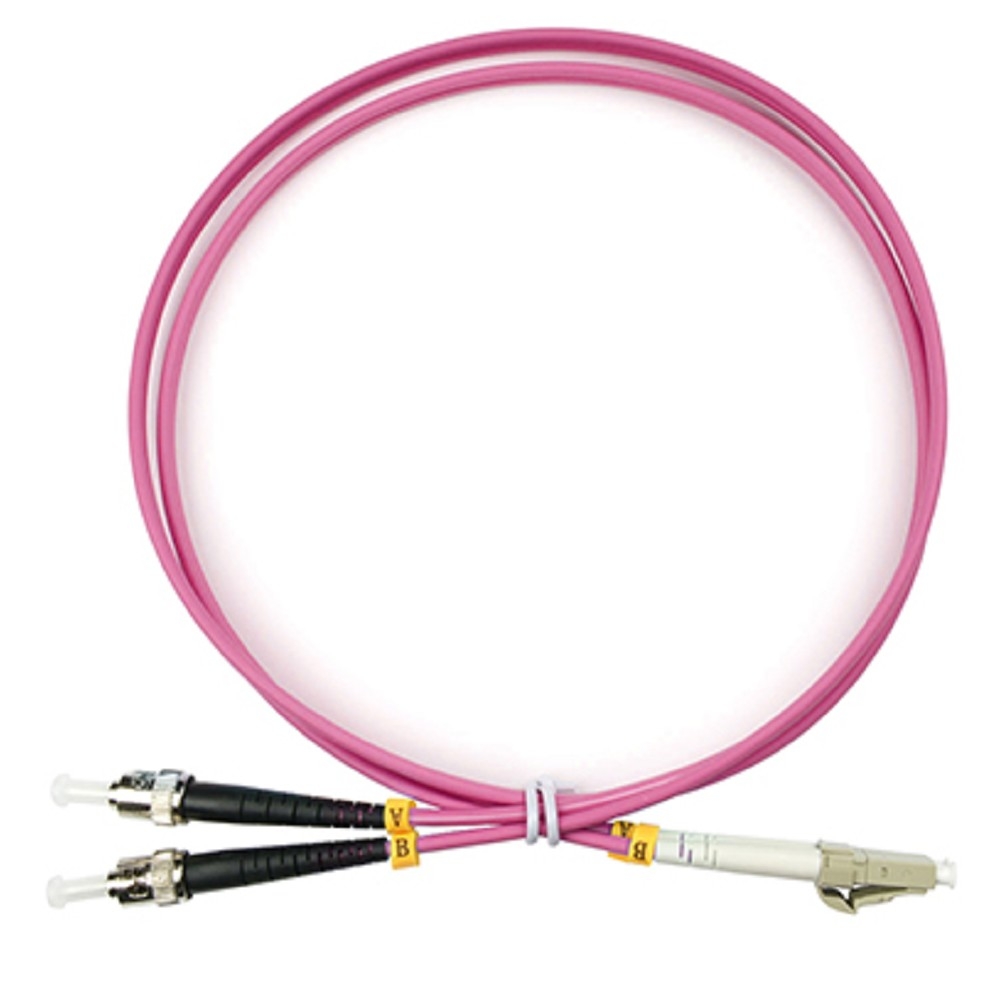 Комм. шнур оптический Cabeus Tight Buffer, Duplex ST/LC (UPC/UPC), OM4 50/125, LSZH, 1м, Ø 3мм, серый хвостовик, цвет: маджента
