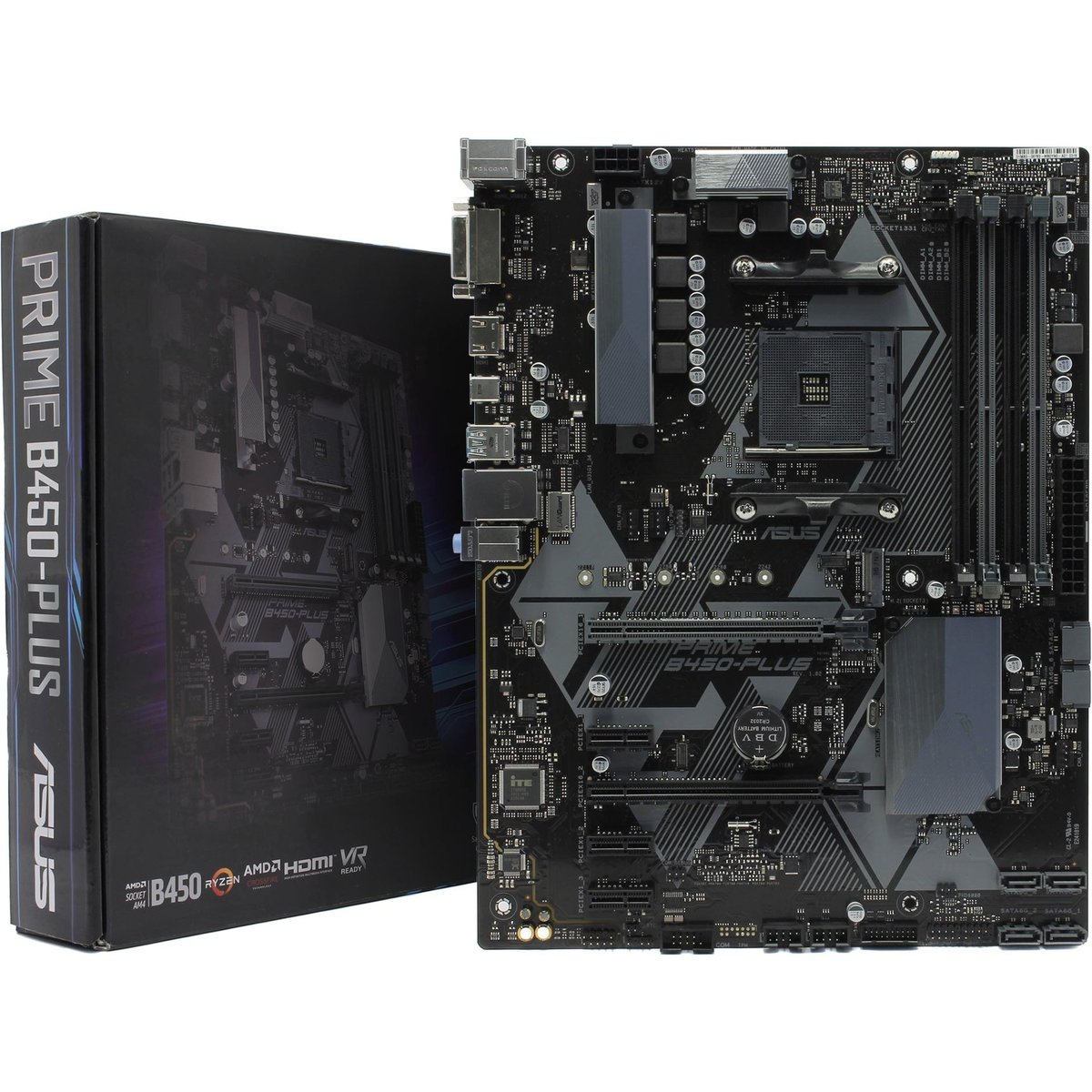 ASUS PRIME B450-PLUS (Socket AM4, ATX, 4xDDR4(128GB), DVI-D/HDMI 2.0, 1xPCIe 3.0x16/1xPCIe 2.0x16/3xPCIe 2.0, 1xLAN, 6xSATA 6Gb/s, 1xM.2, 1xType-C, 4xUSB 3.1, 2xUSB 2.0, 1xPS/2)