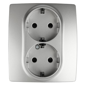 Эра Б0014701 12-2104-03 Розетка 2X2P+E Schuko со шторками, 16АХ-250В, Эра12, алюминий