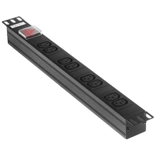 Gembird <EHB8-4> Блок силовых розеток 19", чёрный 1U, 8 розеток IEC-320-C13, вход IEC-320-C14
