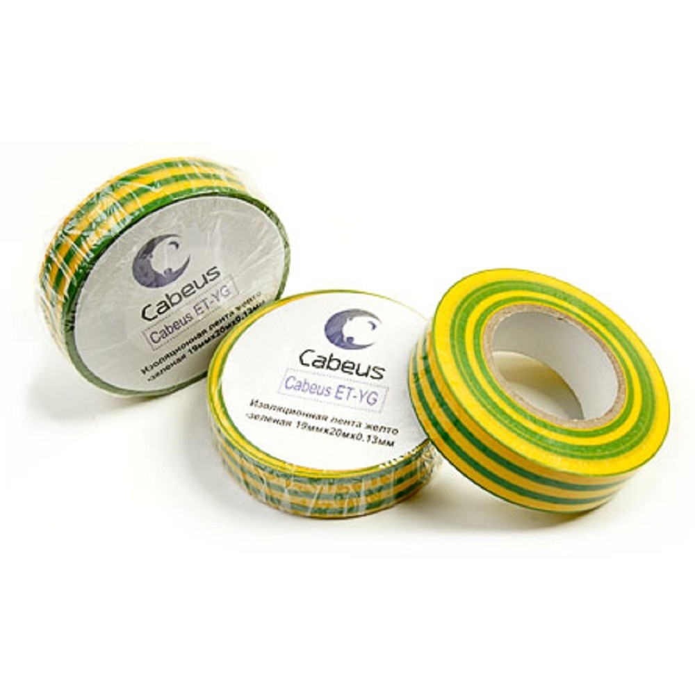 ET-YG Изоляционная лента Cabeus жёлто-зелёный 1 шт 19мм х 20м х 0.13мм