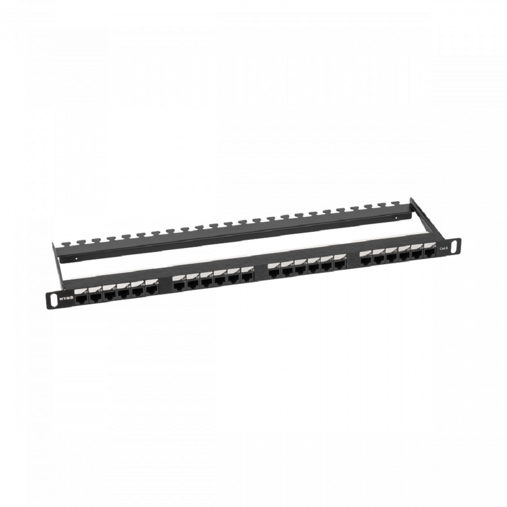 NTSS Патч-панель NTSS PREMIUM 0.5U 24 порта RJ45 UTP cat.6, Dual IDC с задним кабельным органайзером NTSS-PP2-PM-0.5U-24-UTP-RJ45-6-D
