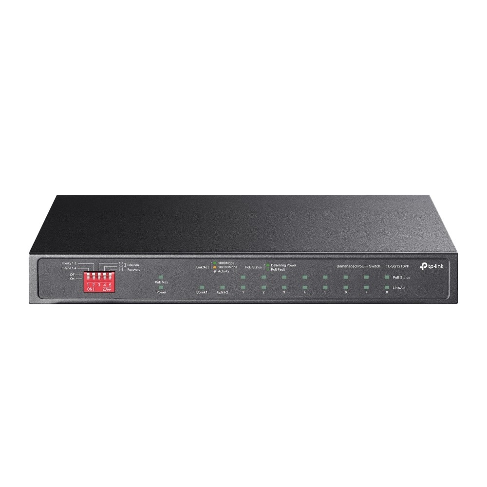 TP-Link TL-SG1210PP Настольный коммутатор с 9 гигабитными портами (6 портов PoE+, 2 порта PoE++) и комбинированным гигабитным портом RJ45/SFP