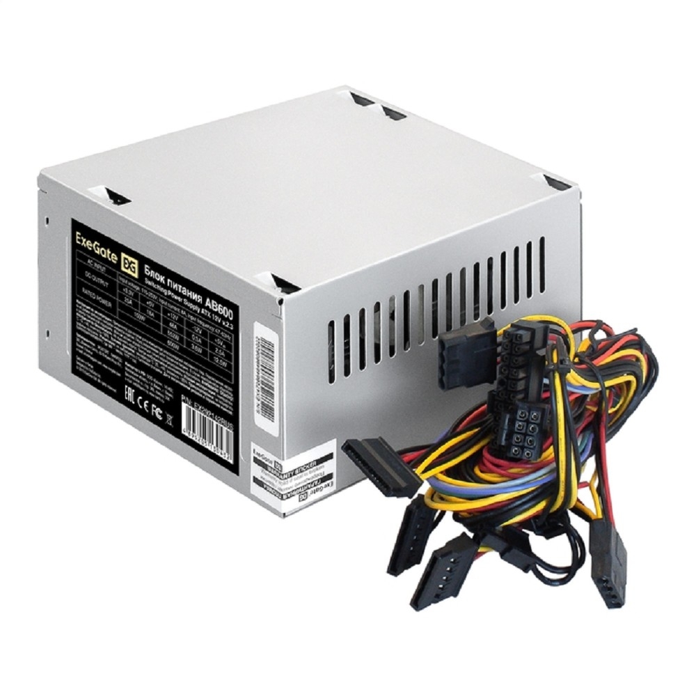 (Из ремонта, рабочий, гарантия 14 дней) Блок питания 600W ExeGate EX292142RUS AB600 (ATX, 8cm fan, 24pin, 4+4pin, 3xSATA, 2xIDE, FDD)