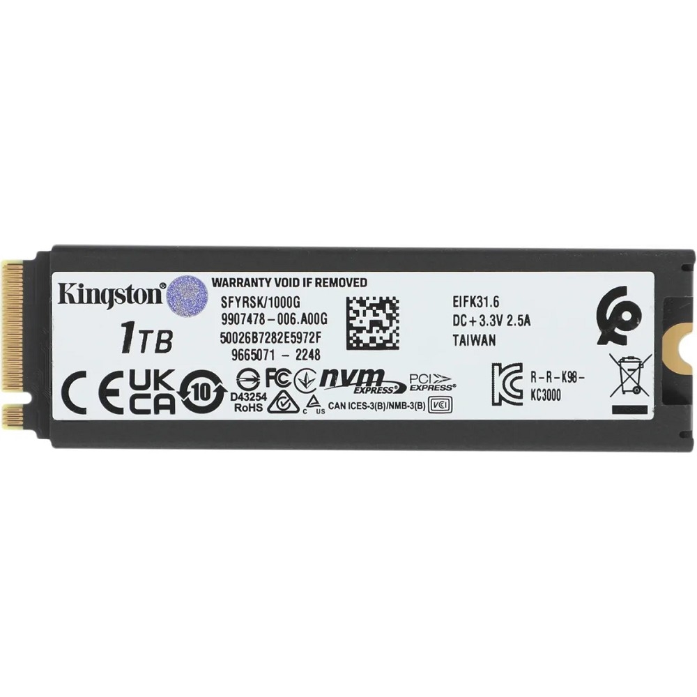 Kingston SSD Fury Renegade, 1000GB, M.2 22x80mm, NVMe, PCIe 4.0 x4, 3D TLC, SFYRSK/1000G