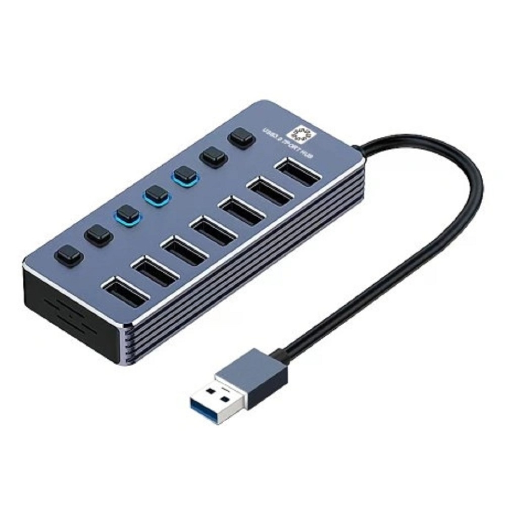 Концентратор(Хаб) 7 порт. USB 3.0, 5bites, подключается через порт USB 3.0, серебро, пластик _HB37-317SL