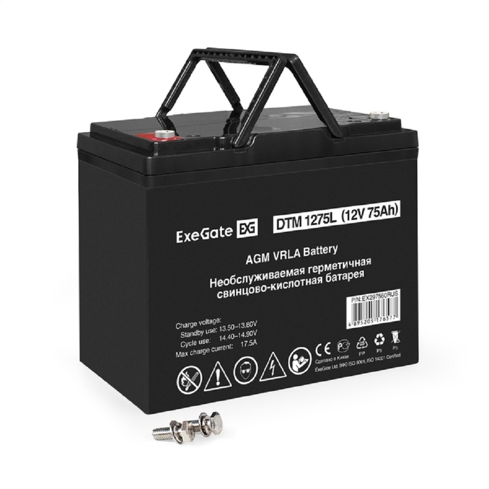 Exegate EX297560RUS Аккумуляторная батарея ExeGate DTM 1275L (12V 75Ah, болт М6)