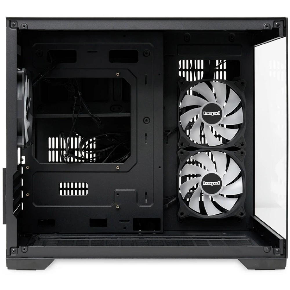 Case HSPD F330, Panoramic Mini-tower, Black, TG, 0.5 SPCC, 3x120mm ARGB (FN027) mATX, mITX 160/400/200mm 1x2.5", 2x3.5", 4xPCI 1xUSB-C 3.0, 2xUSB-A1.0 428x280x375mm