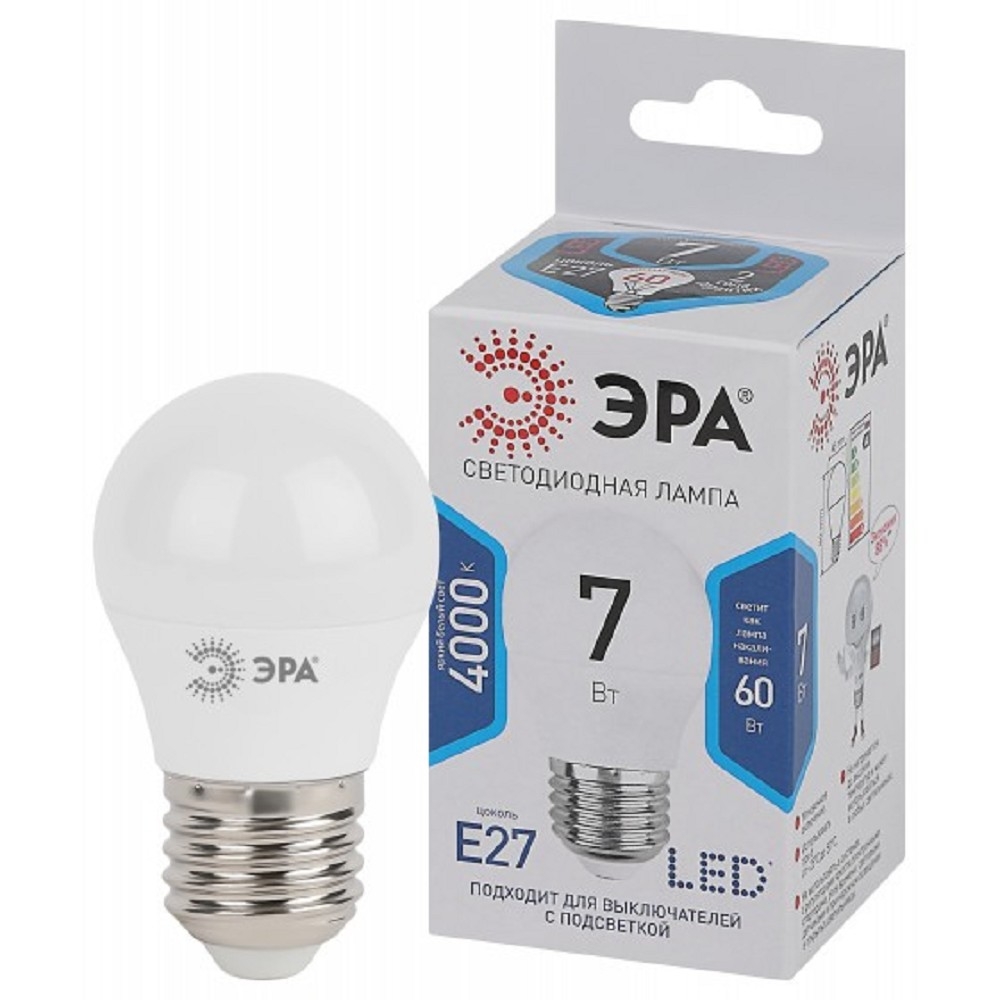 ЭРА Б0020554 Лампочка светодиодная STD LED P45-7W-840-E27 E27 / Е27 7Вт шар нейтральный белый свет 