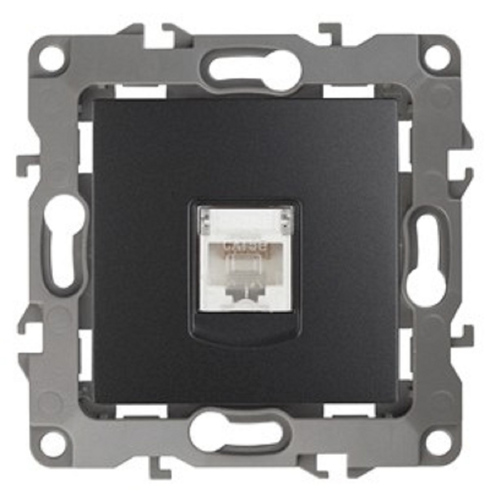 Розетка компьютерная информационная ЭРА RJ45, IP20, Эра12, антрацит (10/100/2100)