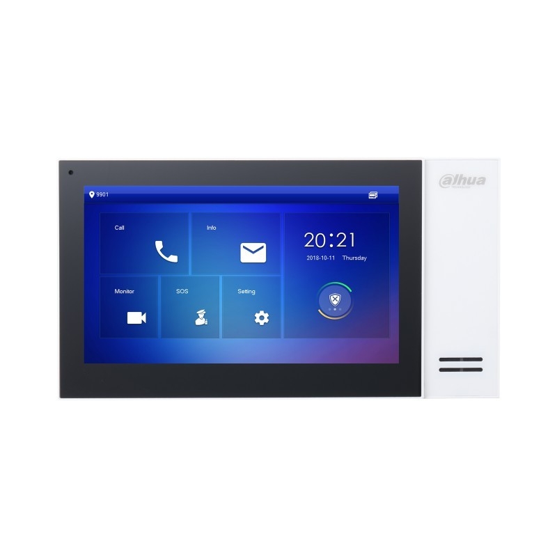 DAHUA DHI-VTH2421FW-P Монитор видеодомофона IP 7 дюймовый, белый, ёмкостной сенсорный экран, встроенная карта памяти до 8Гб, питание DC 12В/PoE