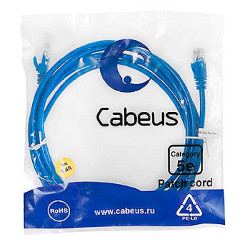 Патч-корд Cabeus PC-UTP-RJ45-Cat.5e-3m-BL Патч-корд U/UTP, категория 5е, 2xRJ45/8p8c, неэкранированный, синий, PVC, 3м