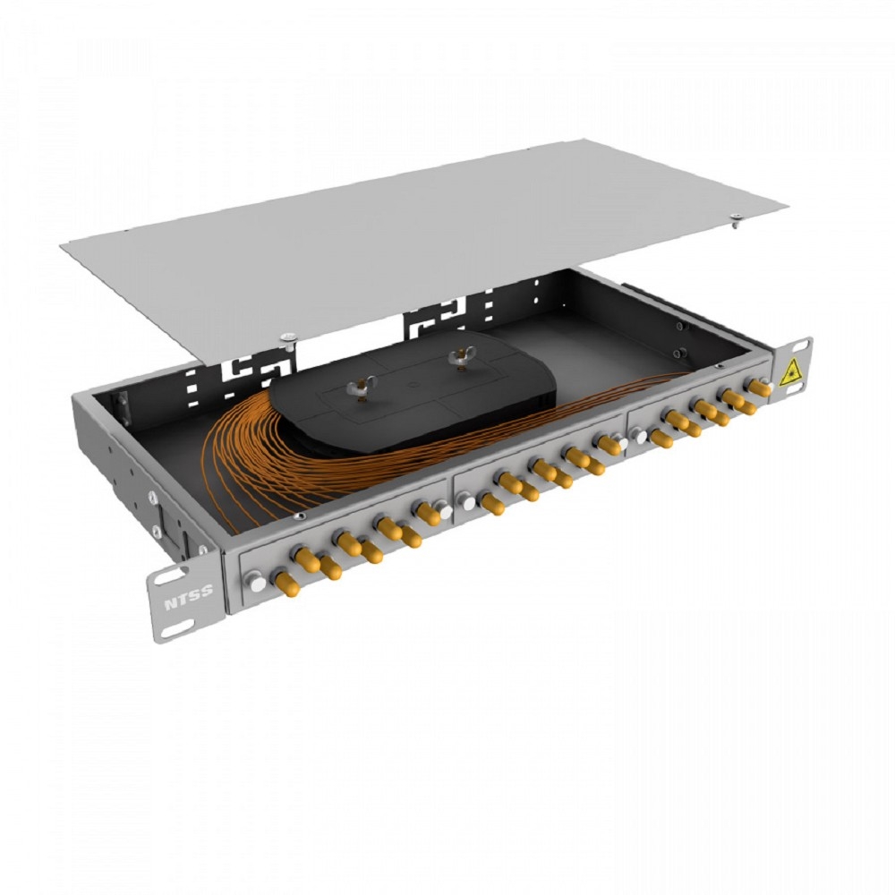 NTSS Кросс 19" NTSS PREMIUM, предсобранный 1U, 24 порта ST/UPC, 62,5/125 мкм, (сплайс, пигтейлы, кдзс, планки, адаптеры) NTSS-RFOB-PM-1U-24-ST/U-62.5-SP1.5G2A