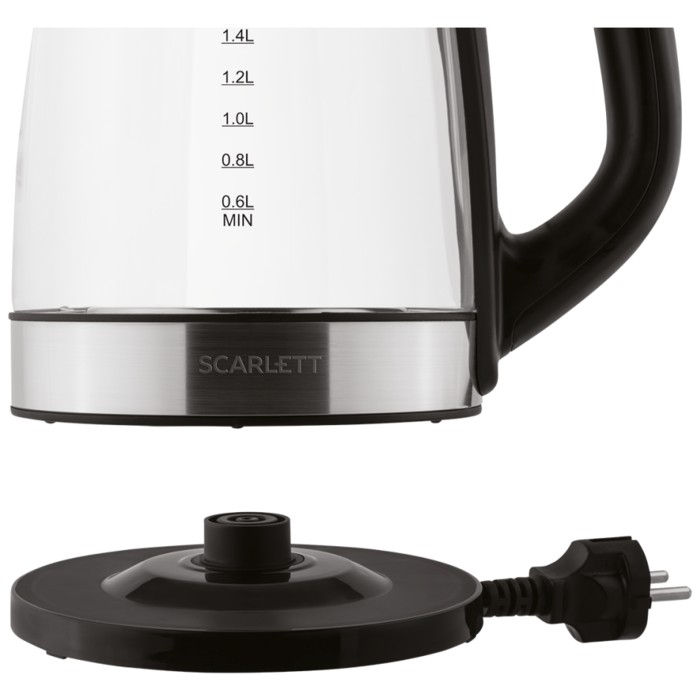Scarlett SC-EK27G19 Чайник, 2.2л, 2200Вт, стекло/черный/серебро