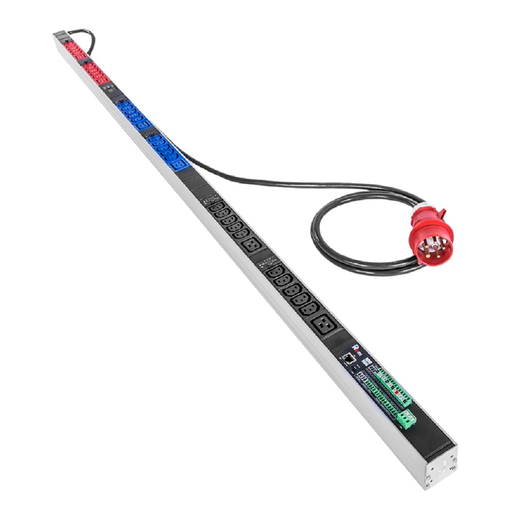REM Верт блок розеток Rem-2MC, Linux, мониторинг, измерение, управление,  3 фазы 16A, 30C13, 6C19, 1820 мм, вх IEC 309, шнур 3м (R-2MC3-3x16-30xC13-6xC19-MCL-1820-3-3PN)