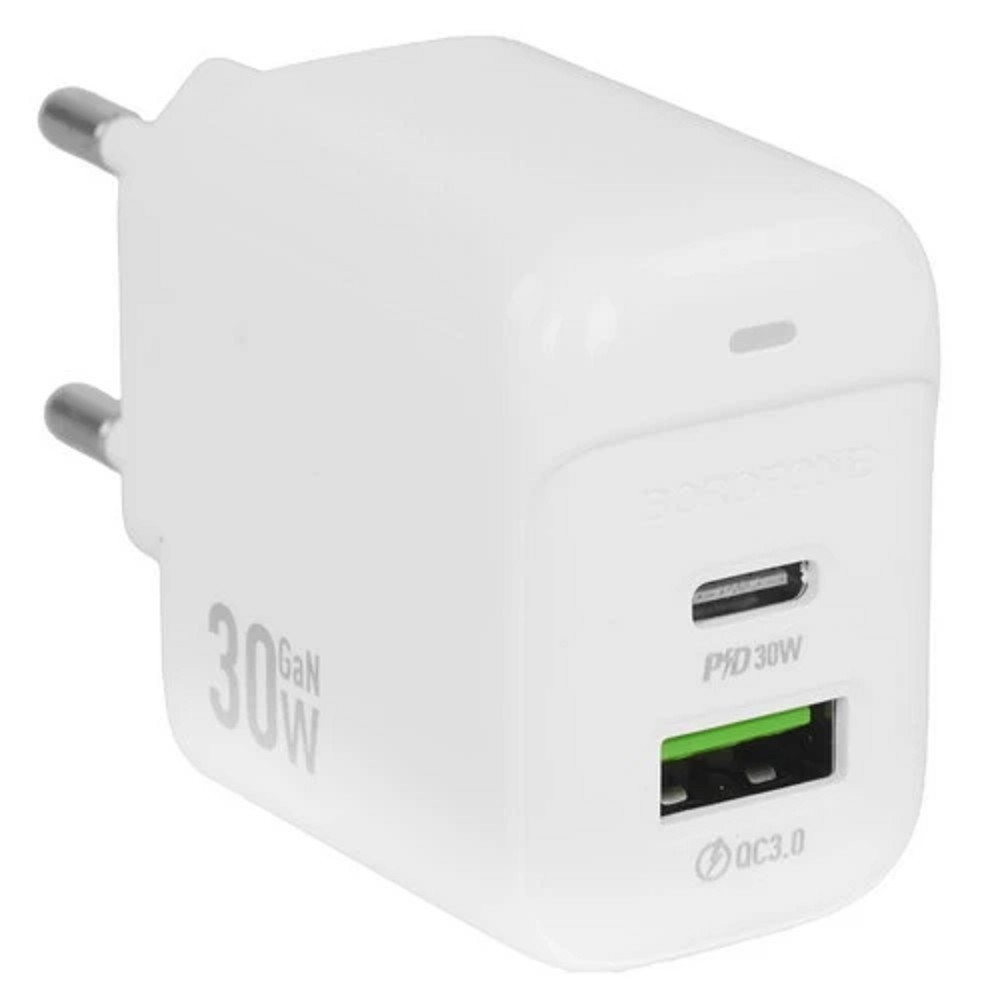 Сетевое зарядное устройство BOROFONE BAS45A/Сетевое ЗУ/PD + QC 3.0/2 USB: Type-C + Type-A/Выход: 30W + 18W/White