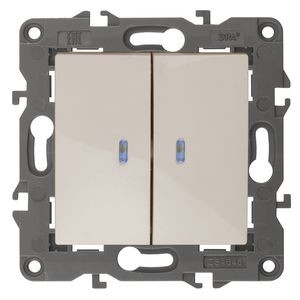Эра Б0034238 14-1105-02 Выключатель двойной с подсветкой, 10АХ-250В, IP20, Эра Elegance, сл.кость