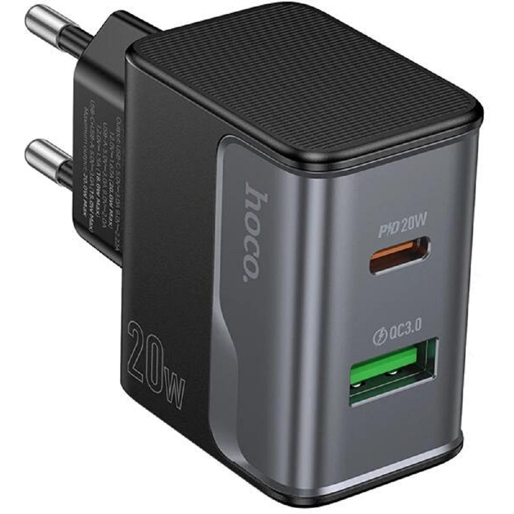 HOCO Зарядное устройство Hoco 20Вт, 3А, QC3.0/PD, 1xUSB, 1xType-C, CS71A, черный, коробка
