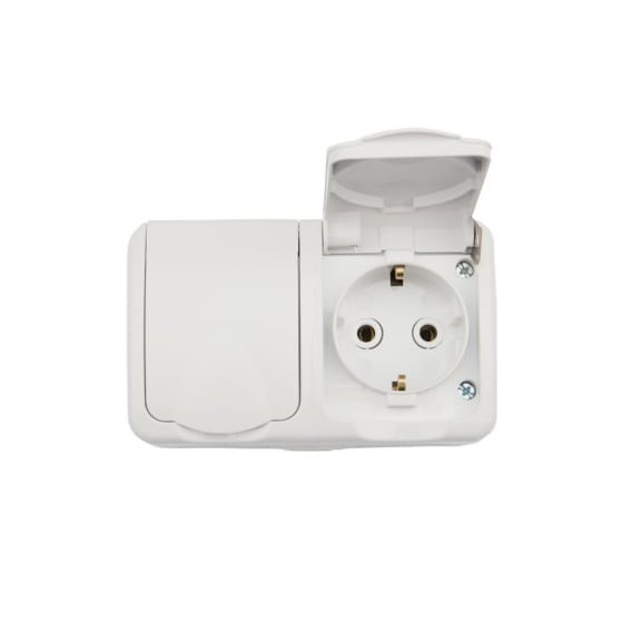 Rexant KR-78-0607 Блок из 2 розеток горизонтальный KRANZ Mini OG открытой установки с заземлением, керамика, IP54 белый	