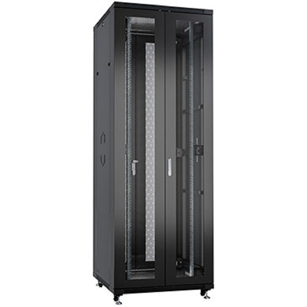 Cabeus ND-05C-42U80/120-BK Шкаф монтажный телекоммуникационный 19" напольный для распределительного и серверного оборудования 42U 800x1200x2055mm (ШхГхВ) передняя и задняя двойные перфорированные двери, ручки с замком, цвет черный (RAL 9004)