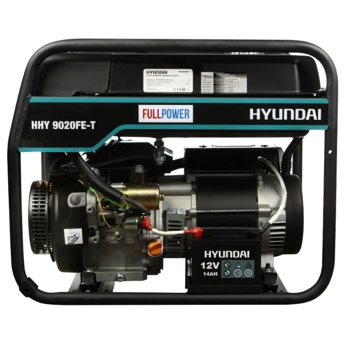 HYUNDAI [HHY 9020FE-T] Генератор бензиновый { Запуск ручной/электро, HYUNDAI IC420, 4-х такт, дв. 16 л.с., 420 см3, 230-400В/50Гц, 6,5 кВт/nom 6,0 кВт, Вес 86 кг }