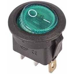 Rexant 36-2573 Выключатель клавишный круглый 250V 6А (3с) ON-OFF зеленый  с подсветкой (упаковка 10 штук)