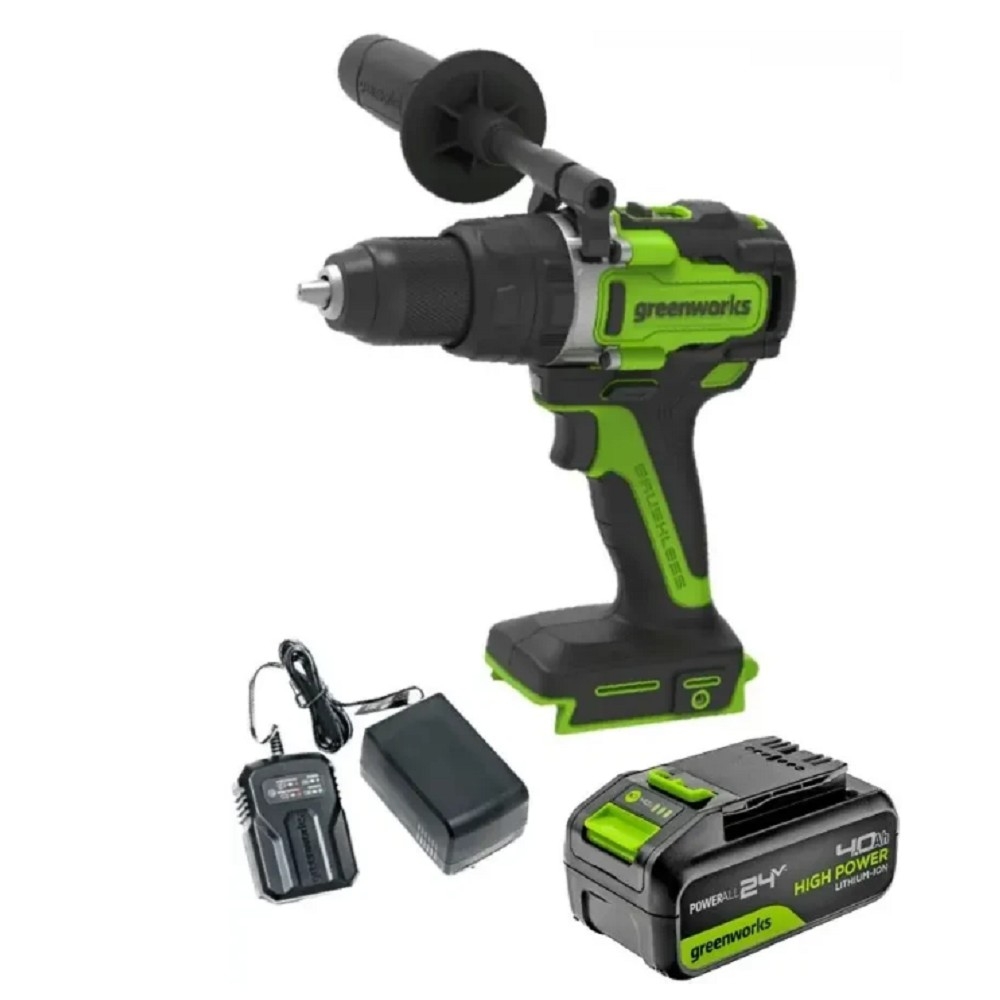 Greenworks GD24DD140 Дрель-шуруповерт аккумуляторная,  24V, 70/140Нм,Anti-kickback,1х4Ач,ЗУ,кор [3707607CUB]