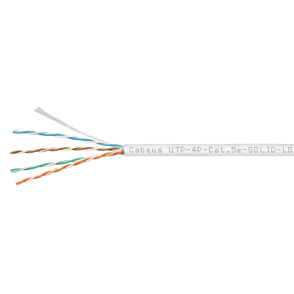 UTP-4P-Cat.5e-SOLID-LSZH-WH-100 Кабель витая пара Cabeus UTP 4 пар. кат. 5е одножильный D 05 AWG24 LSZH нг(A)-HF 1м (коробка 100м) внутренний цвет: белый
