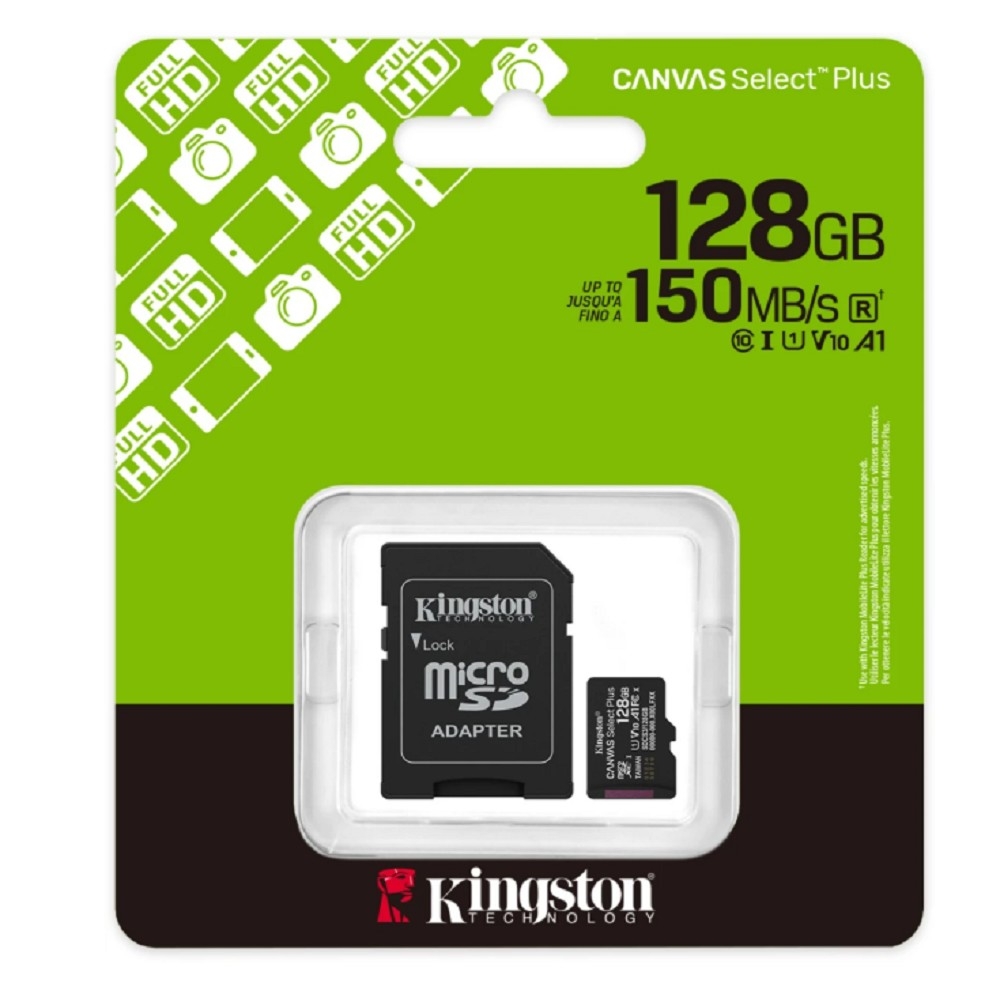 Micro SecureDigital 128GB Kingston  Canvas Select Plus Gen3 150MB/s A1, с адаптером [SDCS3/128GB]