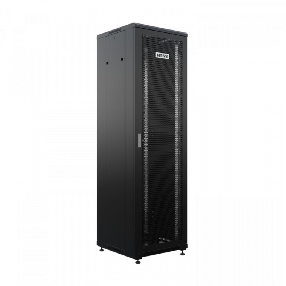 NTSS Шкаф напольный универсальный серверный NTSS R 22U 600х600мм, 4 профиля 19, двери перфорированная и сплошная металл, боковые стенки съемные, регулируемые опоры, разобранный, черный RAL 9005 NTSS-R