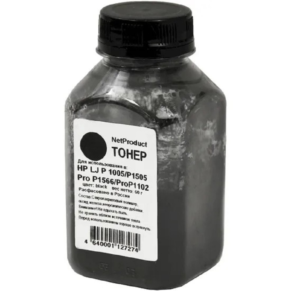 NetProduct  Тонер HP LJ P1005/P1505/ProP1566/ProP1102, Bk, 60 г, банка