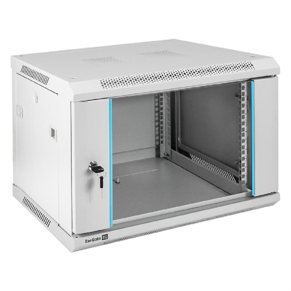 Шкаф телекоммуникационный 19" настенный 6U ExeGate EC-WM-6U.450.G.GREY (19”, 6U, 600x450x370mm (ШхГхВ), передняя дверь закаленное стекло, съемные боковые панели, пыле- и влагозащита IP23, светло-серый RAL 7035) <EX298599RUS>