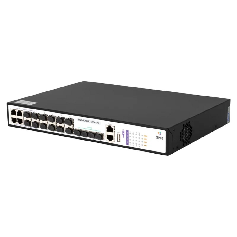 SNR SNR-S2995G-12FX-DC Управляемый коммутатор уровня 3, 8 портов 100/1000Base-X SFP, 4 порта Combo 10/100/1000Base-T|100/1000Base-X SFP, 4 порта 1/10G SFP+, встроенный БП ~220V AC, RPS 36-72V DC