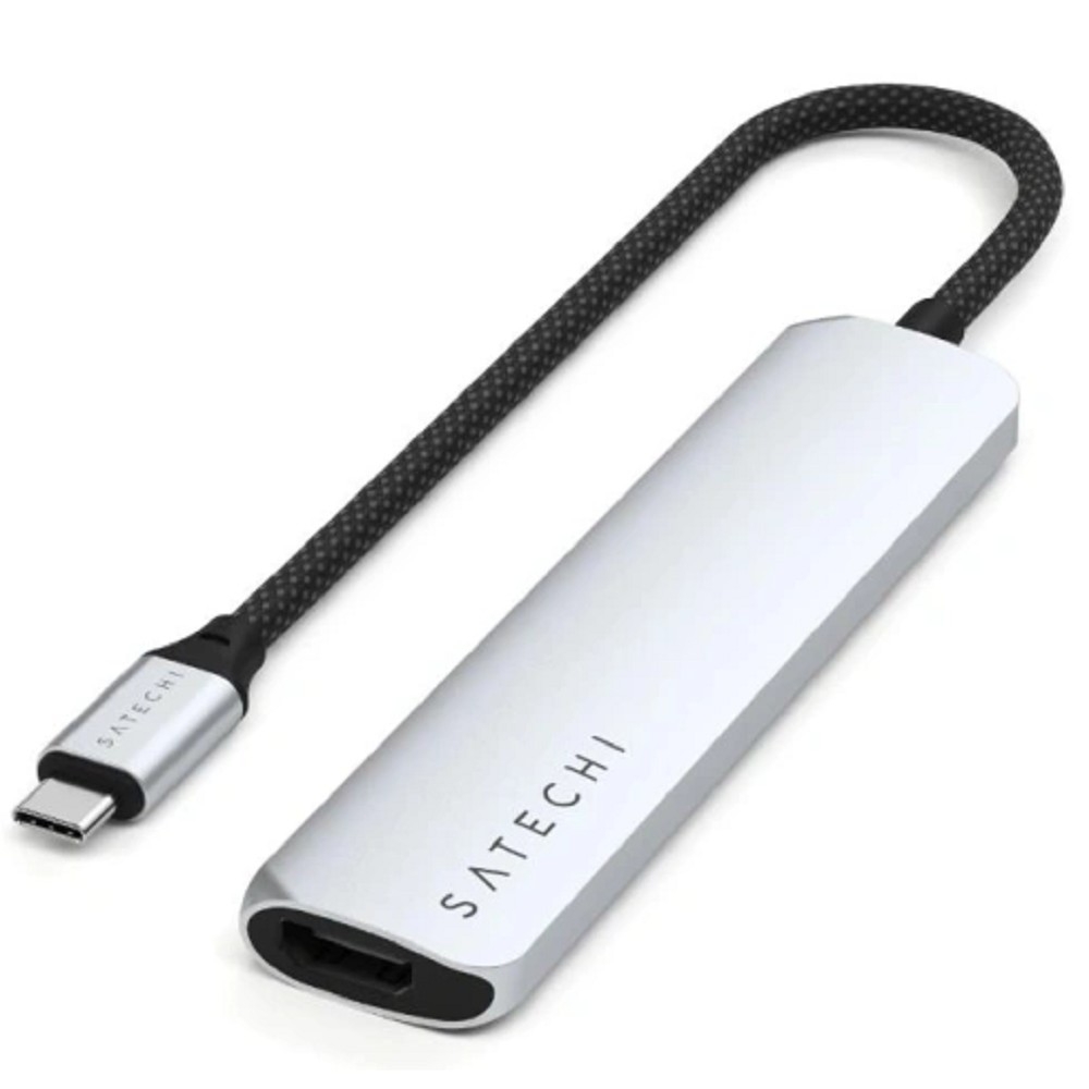 USB-концентратор Satechi 6-in-1 USB-C Slim Multiport Adapter (Type-C, HDMI, 2x Type-A, SD, microSD), до 75 Вт, Серебристый Док-станция ST-P6SS