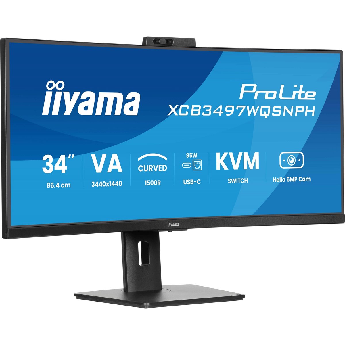 LCD Iiyama 34" XCB3497WQSNPH-B1 черный {VA Curved 3440x1440 120Hz 0.4ms 350cd 3000:1 HDMI(1.4b/2.0) DisplayPort 2x5W 2xUSB-C RJ-45 HAS VESA FreeSync Premium}