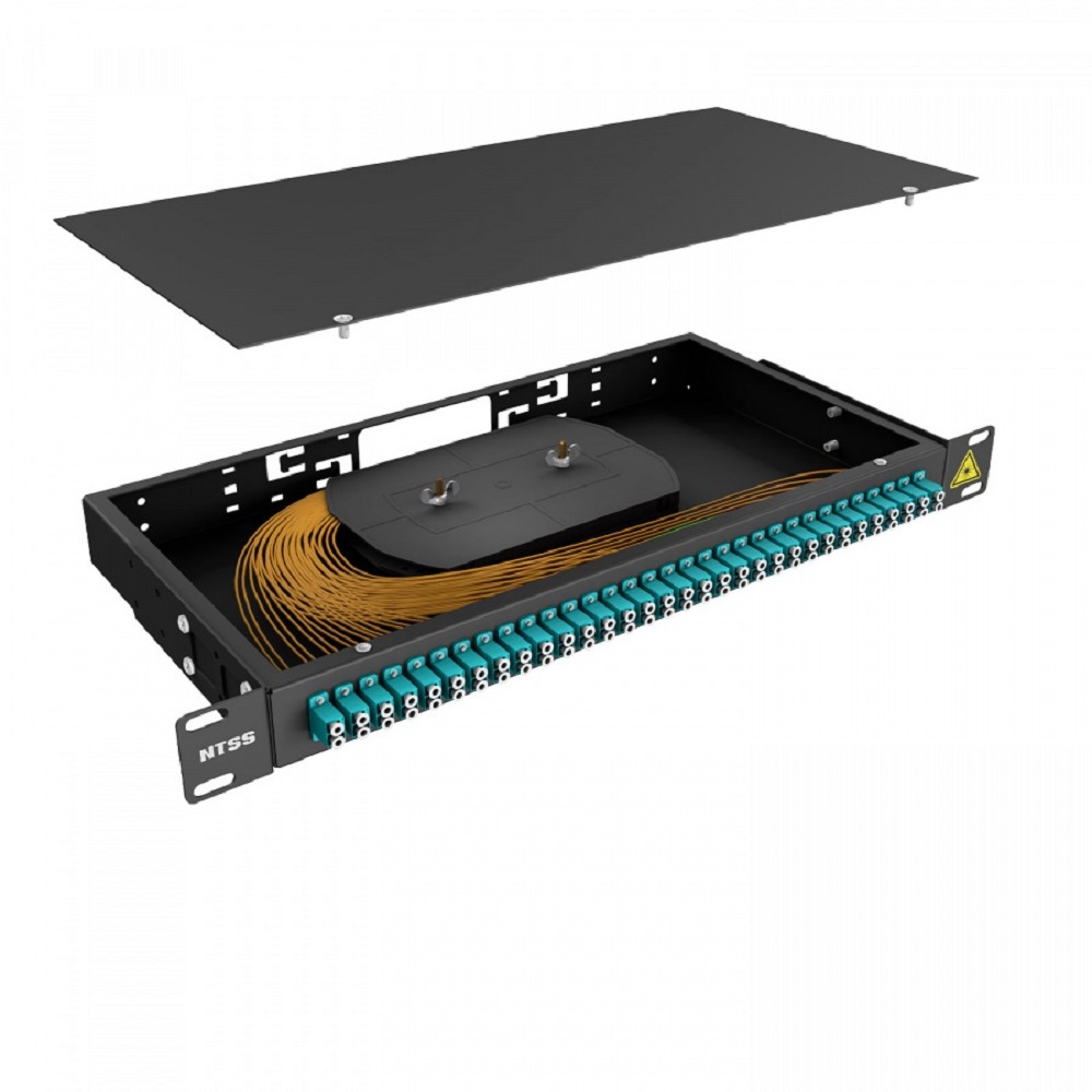 NTSS Кросс 19" NTSS PREMIUM, предсобранный 1U, 32 порта LC/UPC duplex, 50/125 мкм ОМ3, (сплошная панель, розетки, сплайс 2шт, КДЗС, пигтейлы), черный, RAL9005 NTSS-RFOB-PM-1U-32-2LC/U-503-SP1.5G0A-BL