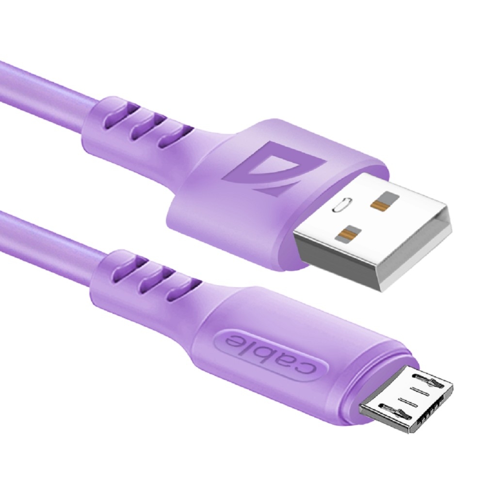 Defender USB кабель F207 Micro, violet, 1м,2.4А,силикон, пакет (87108VIO)