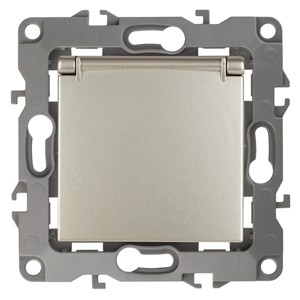 Эра Б0014696 12-2103-04 Розетка 2P+E Schuko со шторками с крышкой, 16АХ-250В, Эра12, шампань