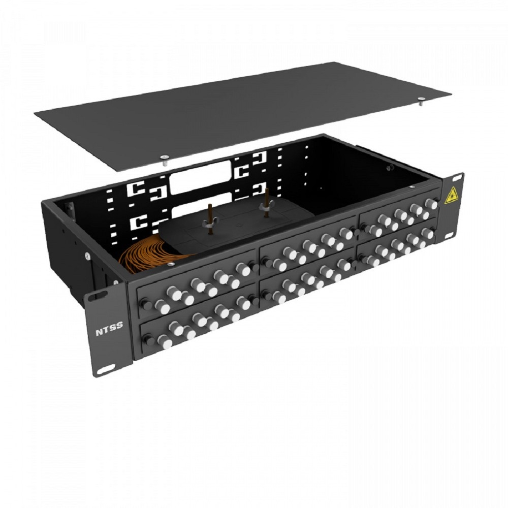 NTSS Кросс 19" NTSS PREMIUM, предсобранный 2U, 32 порта FC/UPC, 50/125 мкм, (сплайс, пигтейлы, кдзс, планки, адаптеры), черный, RAL9005 NTSS-RFOB-PM-2U-32-FC/U-50-SP1.5G2A-BL