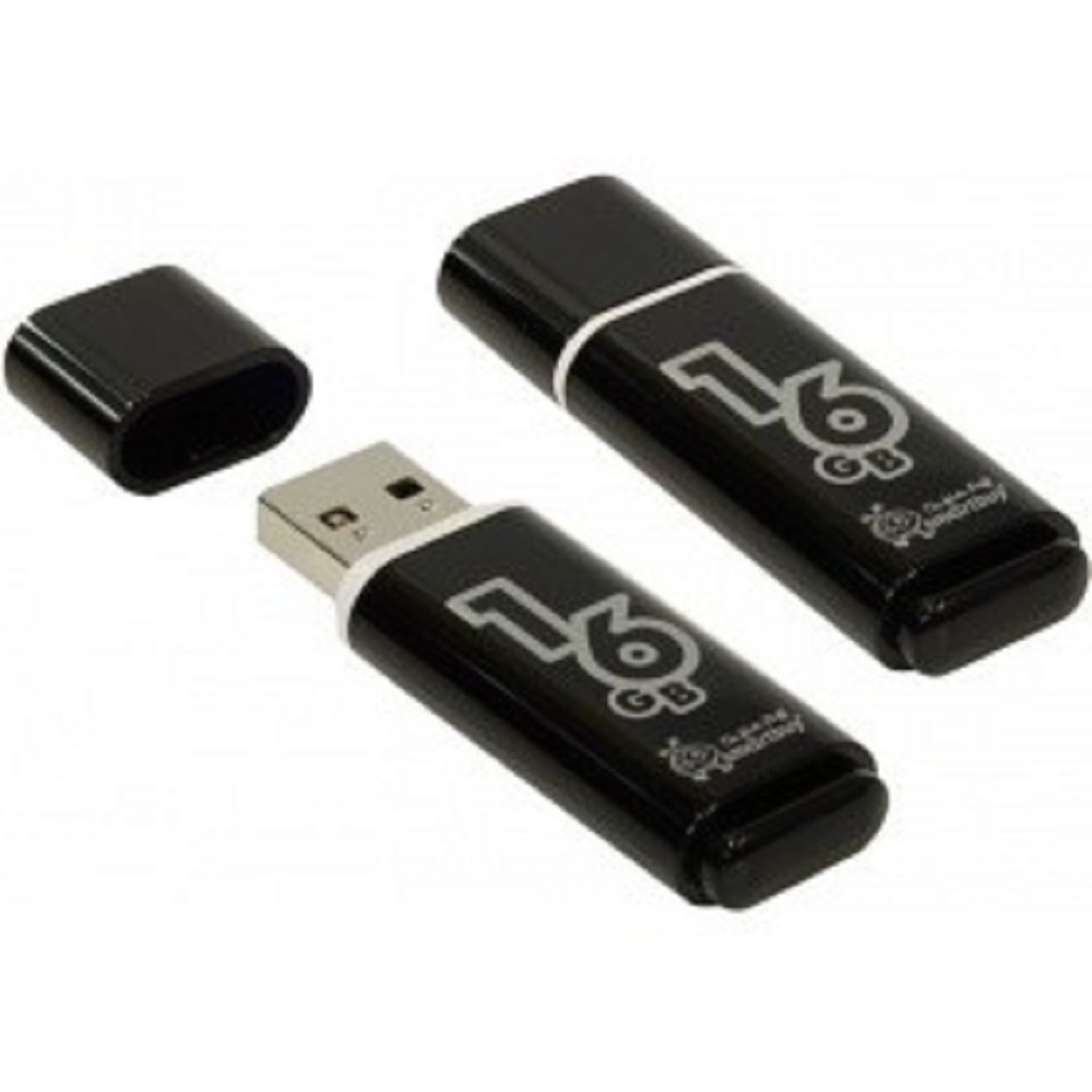 Флешка USB Smartbuy Glossy series black (SB16GbGS-K), 16Gb, USB 2.0, R/W 25/15, черный