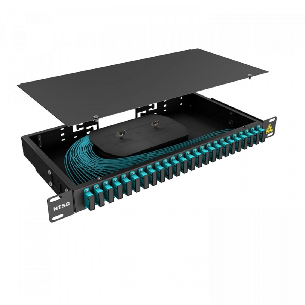 NTSS Кросс 19" NTSS PREMIUM, предсобранный 1U, 16 портов SC/UPC duplex, 50/125 мкм ОМ3, (сплошная панель, розетки, сплайс, КДЗС, пигтейлы), черный, RAL9005 NTSS-RFOB-PM-1U-16-2SC/U-503-SP1.5G0A-BL
