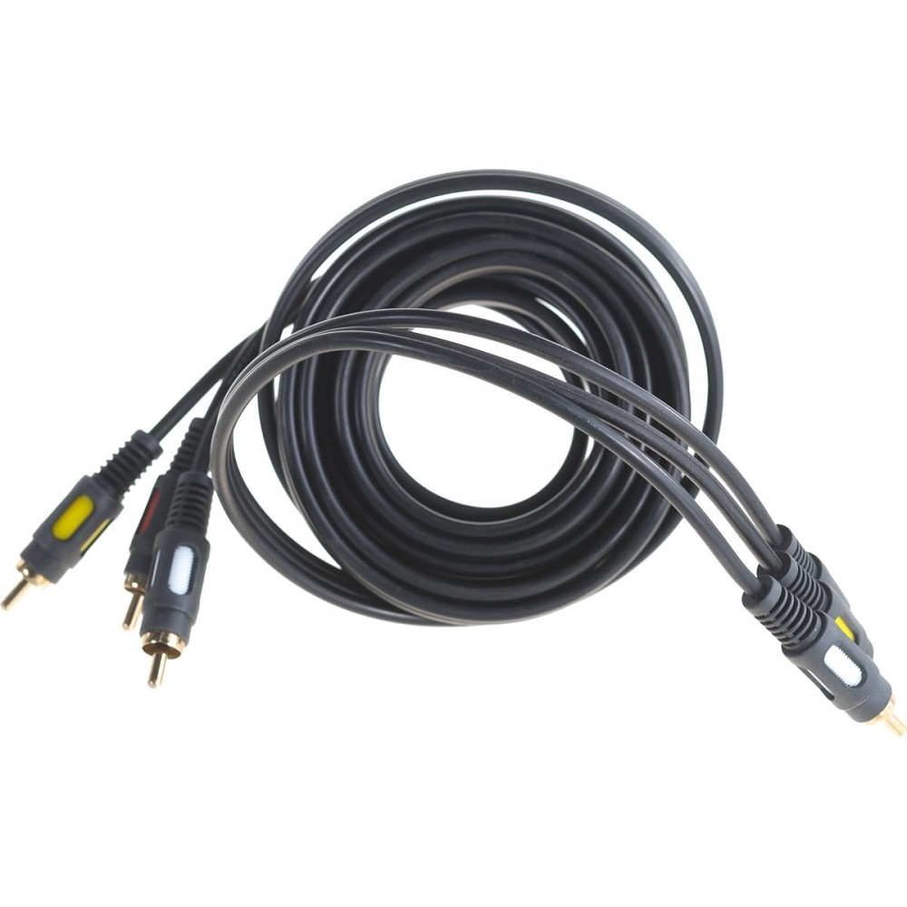 Шнур Rexant 3 RCA - 3 RCA, длина 3 метра, черный (GOLD)