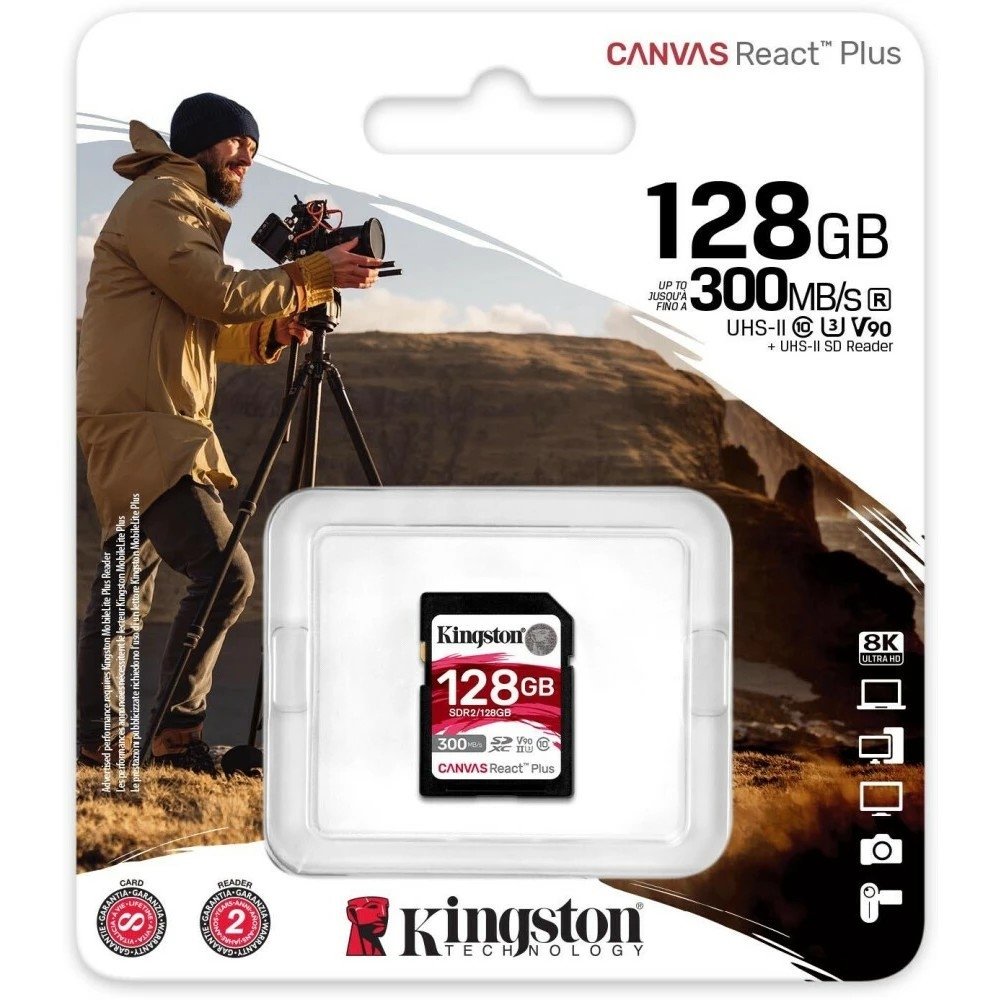 SecureDigital 128GB Kingston SDHC, UHS-II Class U3 V90, чтение: 300Мб/с, запись: 260Мб/с <SDR2/128GB>