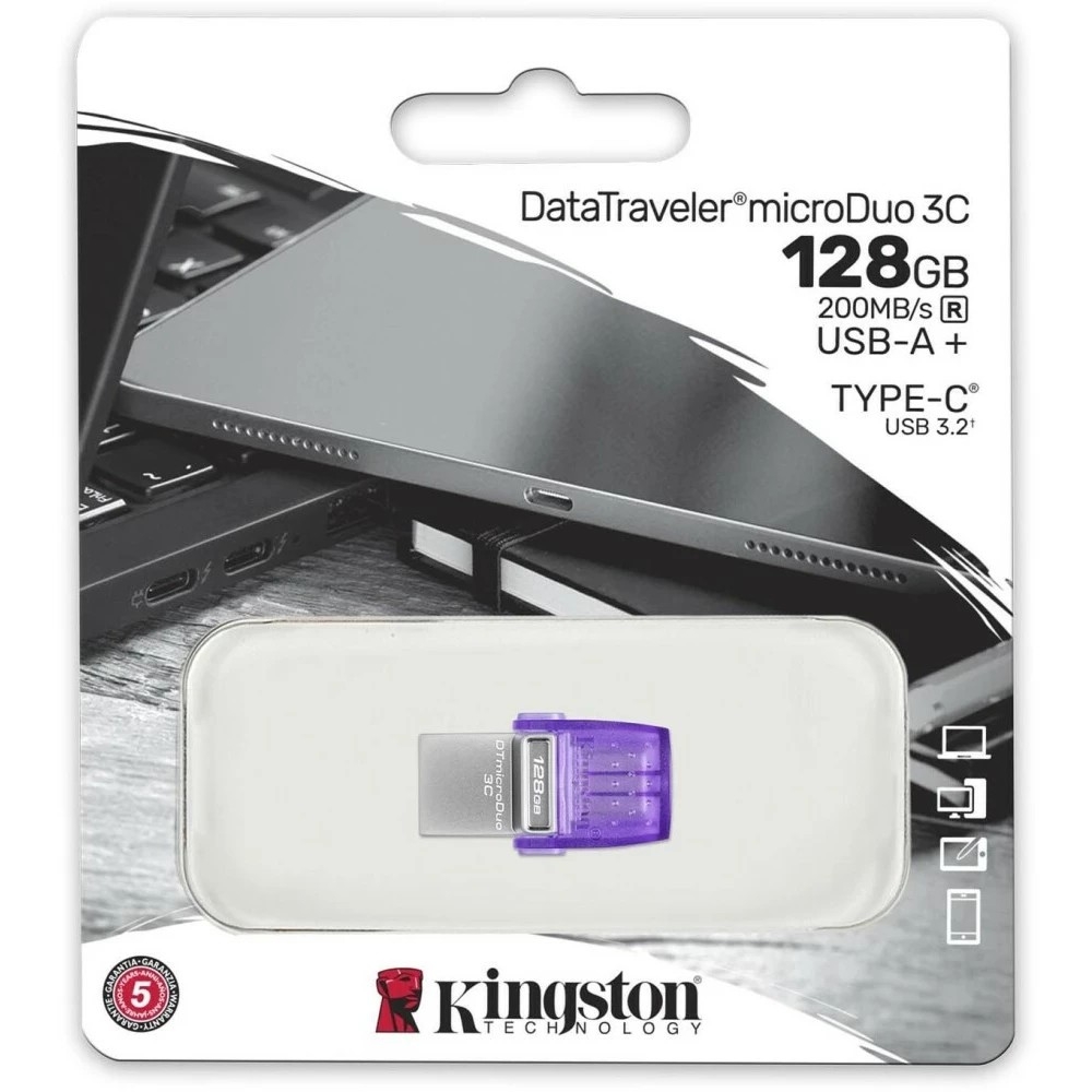 Kingston USB Drive 128Gb DataTraveler microDuo 3C DTDUO3CG3/128GB USB3.0 фиолетовый