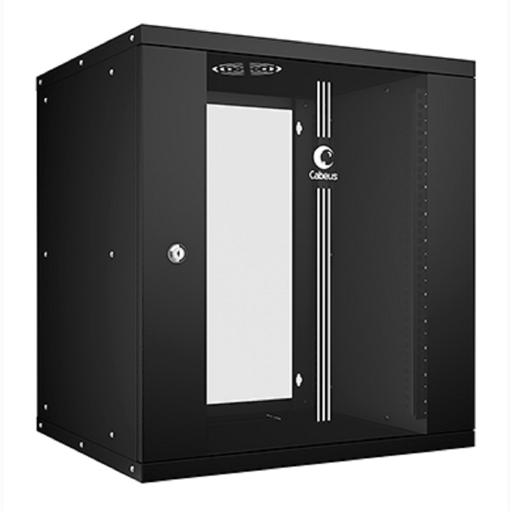 Настенный шкаф Cabeus - WSC-05D Light, 12U, глубина-450 мм, ширина-550 мм, стеклянная дверь, съемные стенки, max-30кг, полезная глубина-340мм, IP20, цвет чёрный, WSC-05D-12U55/45-BK