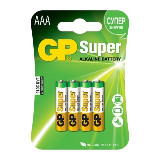 Батарея GP Super Alkaline 24A LR03 AAA (24AA21-2CRSBC4 40/160) (4шт)