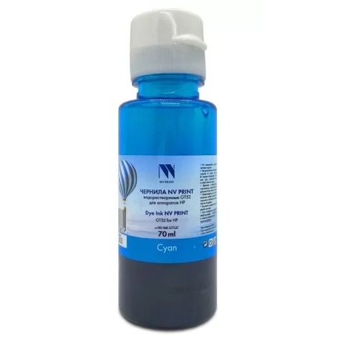 NV Print  GT52C  Чернила водорастворимые для HP DeskJet GT 5810, 5820, 5822, Ink Tank 115, 310, 315, 319, 410, 419, 415, Smart Tank 515, 615 (70ml) Cyan