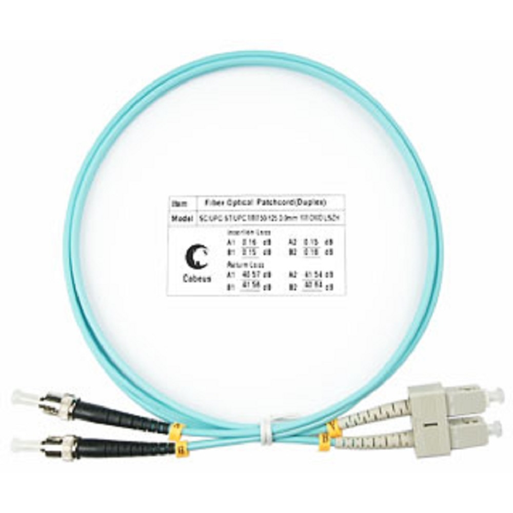 Оптический патч-корд Cabeus, многомодовый, SC/UPC - ST/UPC, SC(UPC) - ST(UPC), 50/125 мкм, LSZH, голубой, 1 м, FOP-50-SC-ST-1m