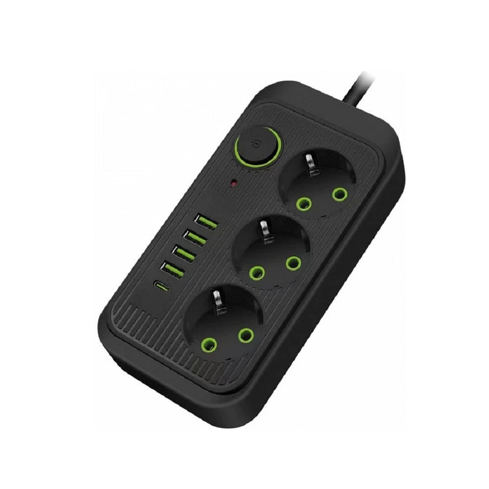 Удлинитель Amper JH-1074U-4B, 4м, 3 розетки, 4USB, 1Type-C